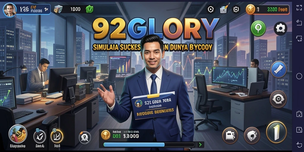 Screenshot game 92GLORY menampilkan interaksi bisnis yang dinamis.