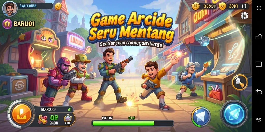 Tangkapan layar utama BARU01 menampilkan aksi seru di gameplay Arcade.