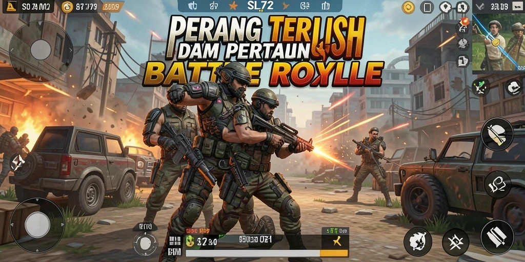 Tangkapan layar gameplay SL72 menampilkan pertarungan intens di arena Battle Royale.